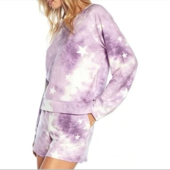 Wildfox Tops - Wildfox Crewneck Long Sleeve Sweatshirt Purple Tie Dye Stars L